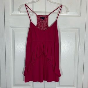 AMERICAN EAGLE 🦅 magenta strappy ruffle tank top with crochet back detail LARGE